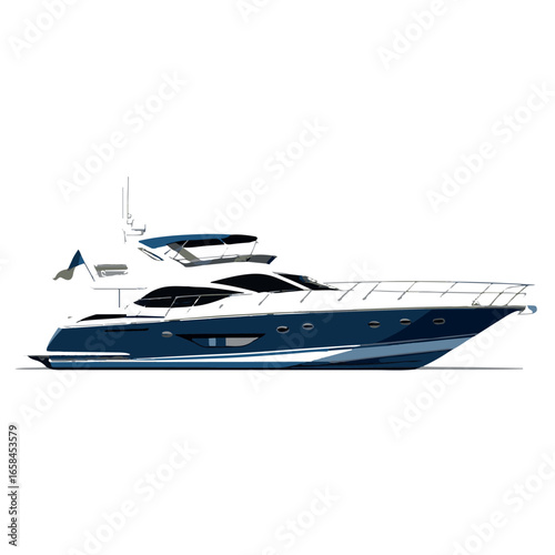 Vector art of modern blue and white luxury yacht sailing on the water