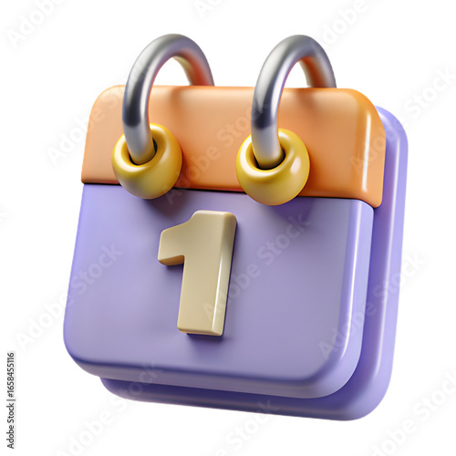 3D Render of a Calendar Icon Displaying the Number One on a Black Background