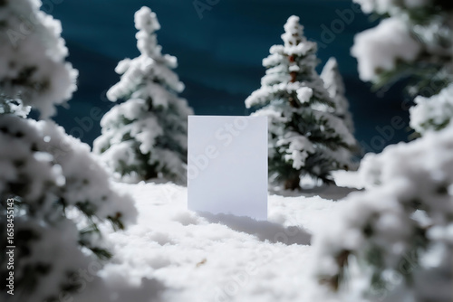 card snow pine trees Decoration frame photos greeting cards mockup photo E-commerce marketing poster Background shooting scene