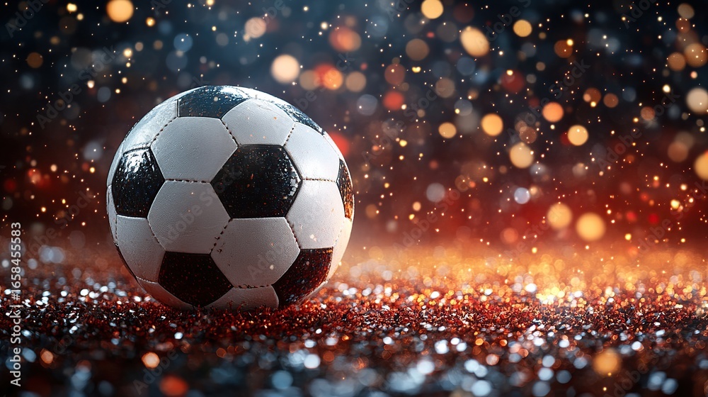 Fototapeta premium Soccer ball on a glittering surface