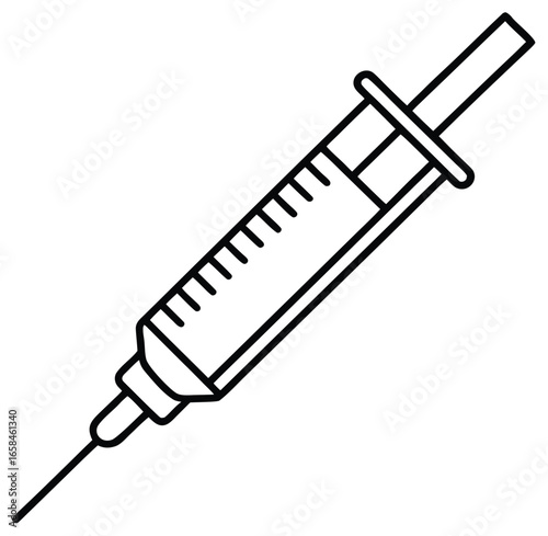 A sharp hypodermic needle on a medical syringe is isolated on a clean white background, ready for injection