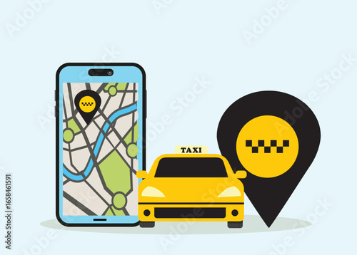 Taxi app.Taxi mobile illustration car concept banner
