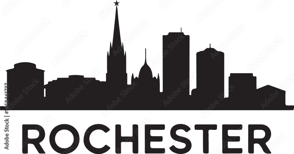 Fototapeta premium Rochester Skyline Silhouette Vector on White Background
