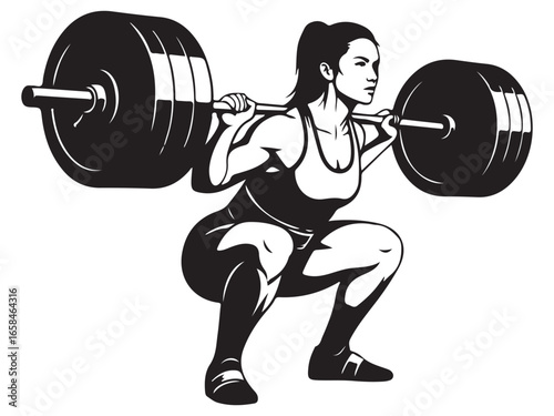 Vector illustration of a woman doing a barbell back squat