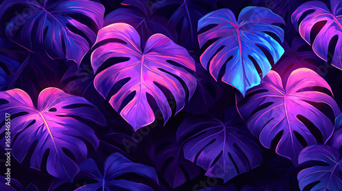 Vibrant neon tropical leaves