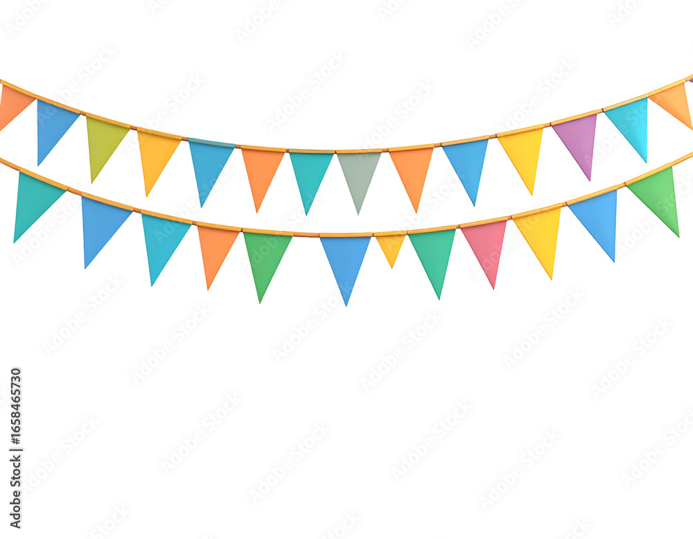 Obraz premium Festive Banner Garland: Delightful triangle flags string together, ready to hang, embodying celebration and creating a cheerful, jubilant atmosphere for festive moments.