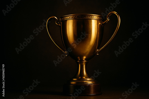 Shining golden trophy symbolizing success, achievement, and victory against a dark backdrop, perfect for celebrating winners
