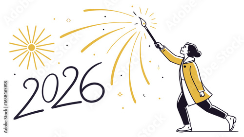 Person holding a sparkler ignites celebratory fireworks for the upcoming year 2026