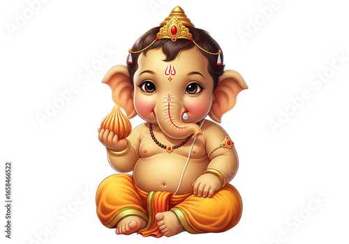 Baby Ganesha Art with Transparent Background. PNG Baby Ganesh. Baby Ganesha art with a transparent background, ideal for festive designs, invitations, spiritual creatives, and digital compositions.