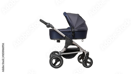 Navy stroller baby carriage on transparent background