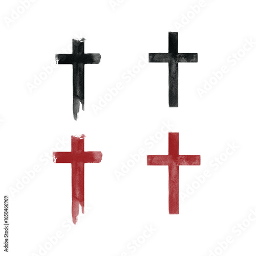 Grunge-style cross design in two colors, with two shape variations