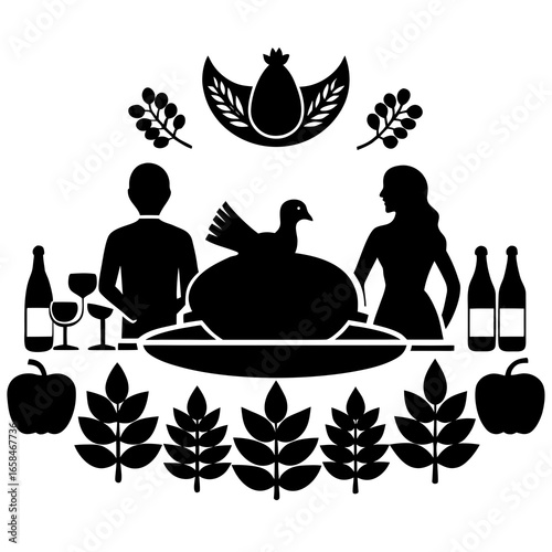 Festive Feast With People And Produce celebration food