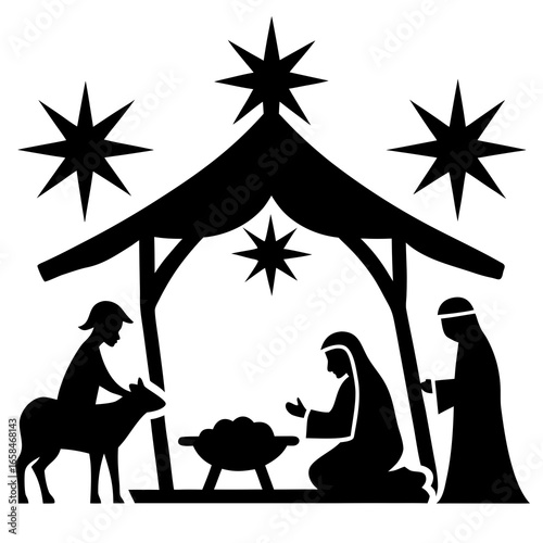 Nativity scene with figures and stars christmas religious