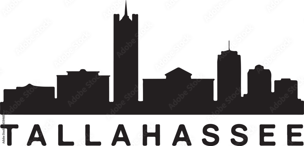 Fototapeta premium Tallahassee Skyline Silhouette Vector on White Background