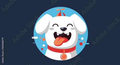 A Cheerful White Puppy With a Propeller Hat and a Red Collar Enjoys a Joyful Moment with Sparkles and Confetti