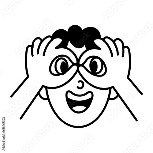 A character making hand goggles, doodle style icon 
