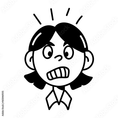 A hand drawn icon of an enraged character 
