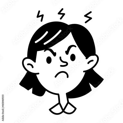 A hand drawn icon of an infuriated character 

