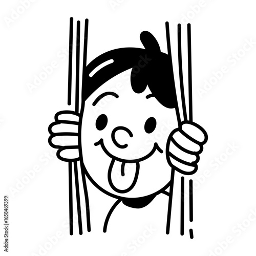 A hand drawn icon of a teasing boy 

