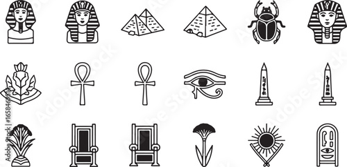 Ancient egypt icon set in line style design
