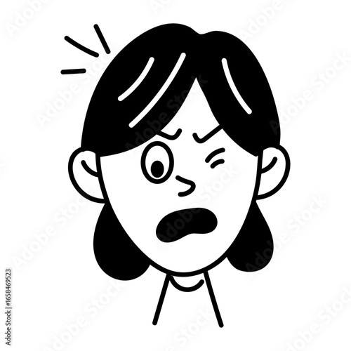 A character with doubtful expression, hand drawn icon 
