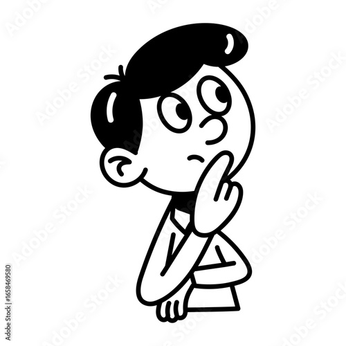 Hand drawn icon showing a character thinking deeply 
