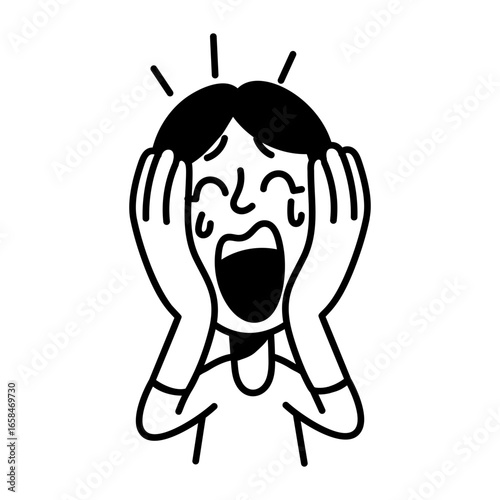 Dramatic crying character icon in hand drawn style 
