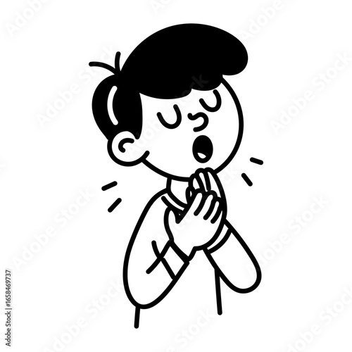 Exhaling character icon in hand drawn style 

