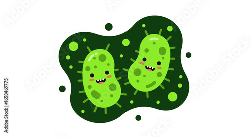 Cute Cartoon Bacteria Microbes Microorganisms Cells Science Biology Education Friendly Characters Healthy Cells for Childrens