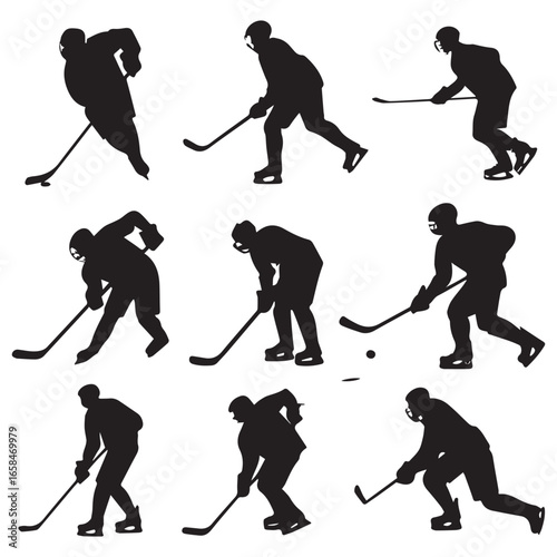 Dynamic silhouettes of hockey players in action capturing the intensity of the sport and athleticism