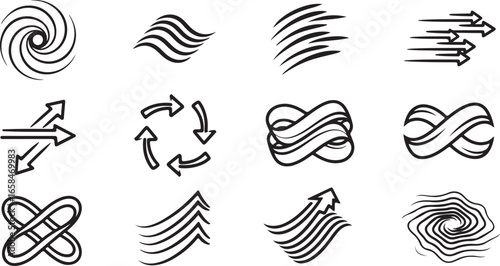 Hand drawn arrow and motion vector icon set