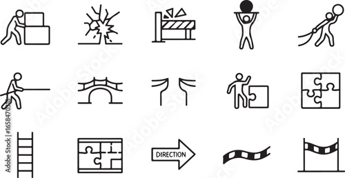 Business concept icons showing teamwork, success, and problem solving