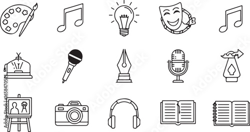 Art and culture symbols and icons in linear style