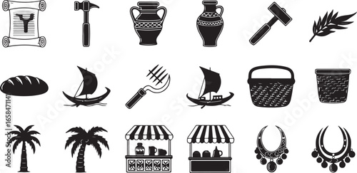 Collection of ancient symbols in black color