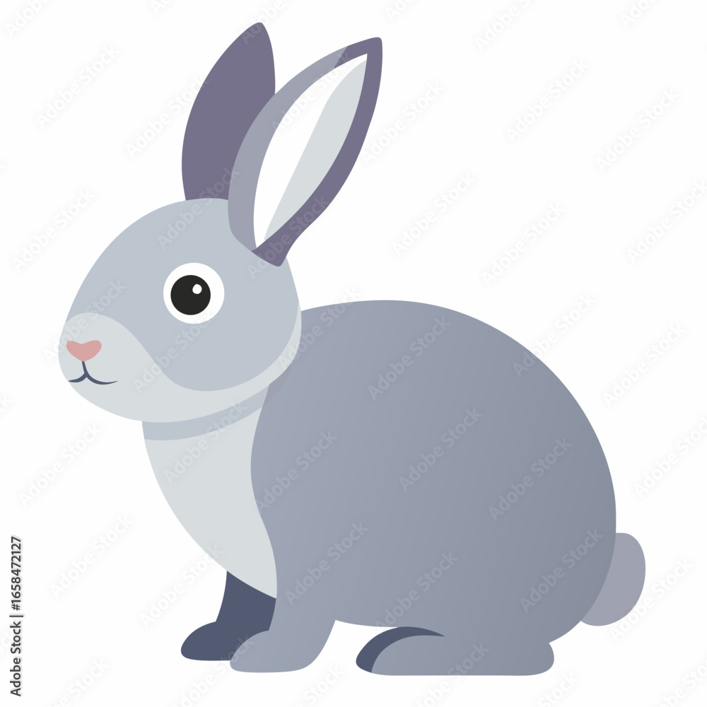Obraz premium Cute rabbit in soft gray flat color vector style