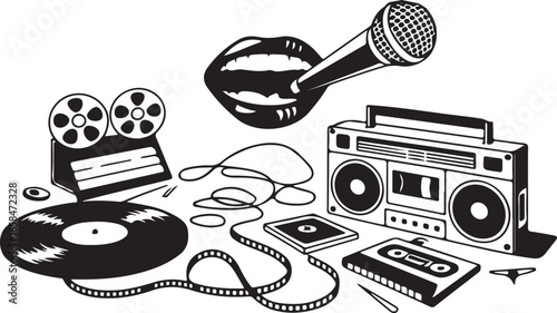 Hand-Drawn Retro Audio Player and Punk Rock Elements