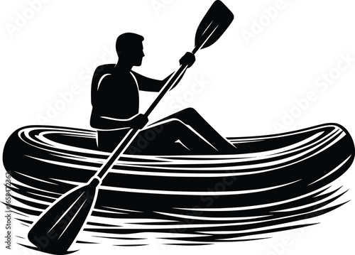 Rowing a inflatable paddle boat vector illustration isolated on a white background