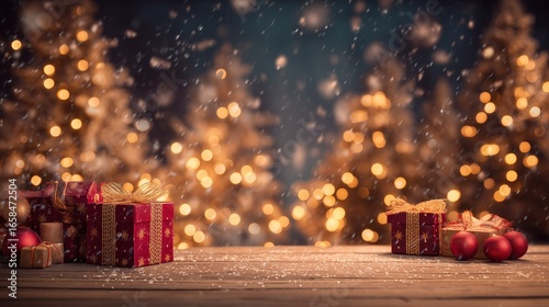 Festive Christmas Gifts with Snowfall and Holiday Lights