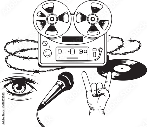 Hand-Drawn Retro Audio Player and Punk Rock Elements