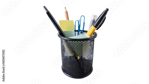 Slika na platnu Office pen and clip holder on transparent background