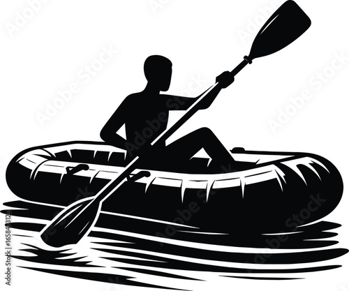 Rowing a inflatable paddle boat vector illustration isolated on a white background