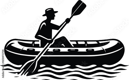 Rowing a inflatable paddle boat vector illustration isolated on a white background