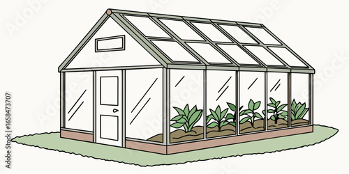 Illustration of a greenhouse with plants inside