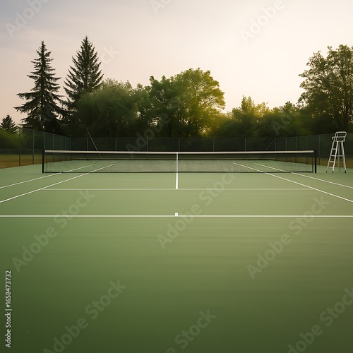 Wallpaper Mural Serene tennis court beckons with vibrant green surface and lush surroundings, inviting players to experience the joy of the game and the beauty of outdoor sports Torontodigital.ca