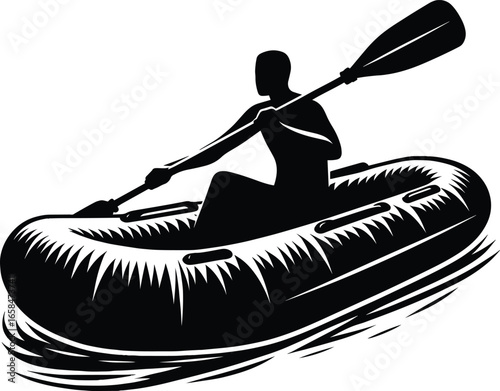 Rowing a inflatable paddle boat vector illustration isolated on a white background