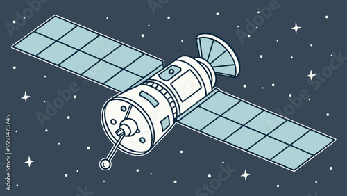 Illustration of a satellite orbiting in space for communication and navigation