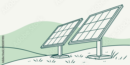 Illustration of two solar panels in a field