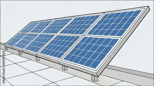 Illustration of solar panels array for renewable energy production on white
