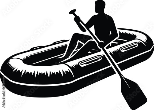 Rowing a inflatable paddle boat vector illustration isolated on a white background