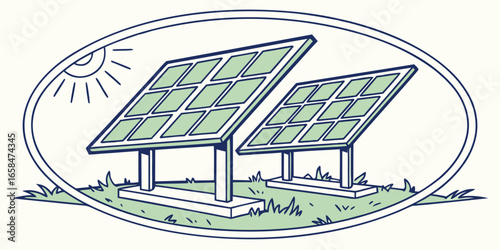 Vector art of hand drawn illustration of solar panels